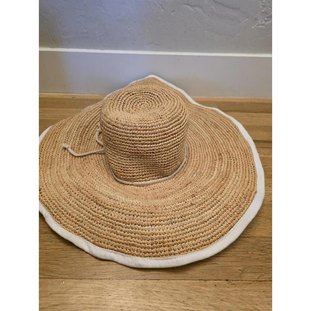 $215 Marisol Wide - Crochet Raffia/Cotton Canvas Hat - Picture 3 of 9